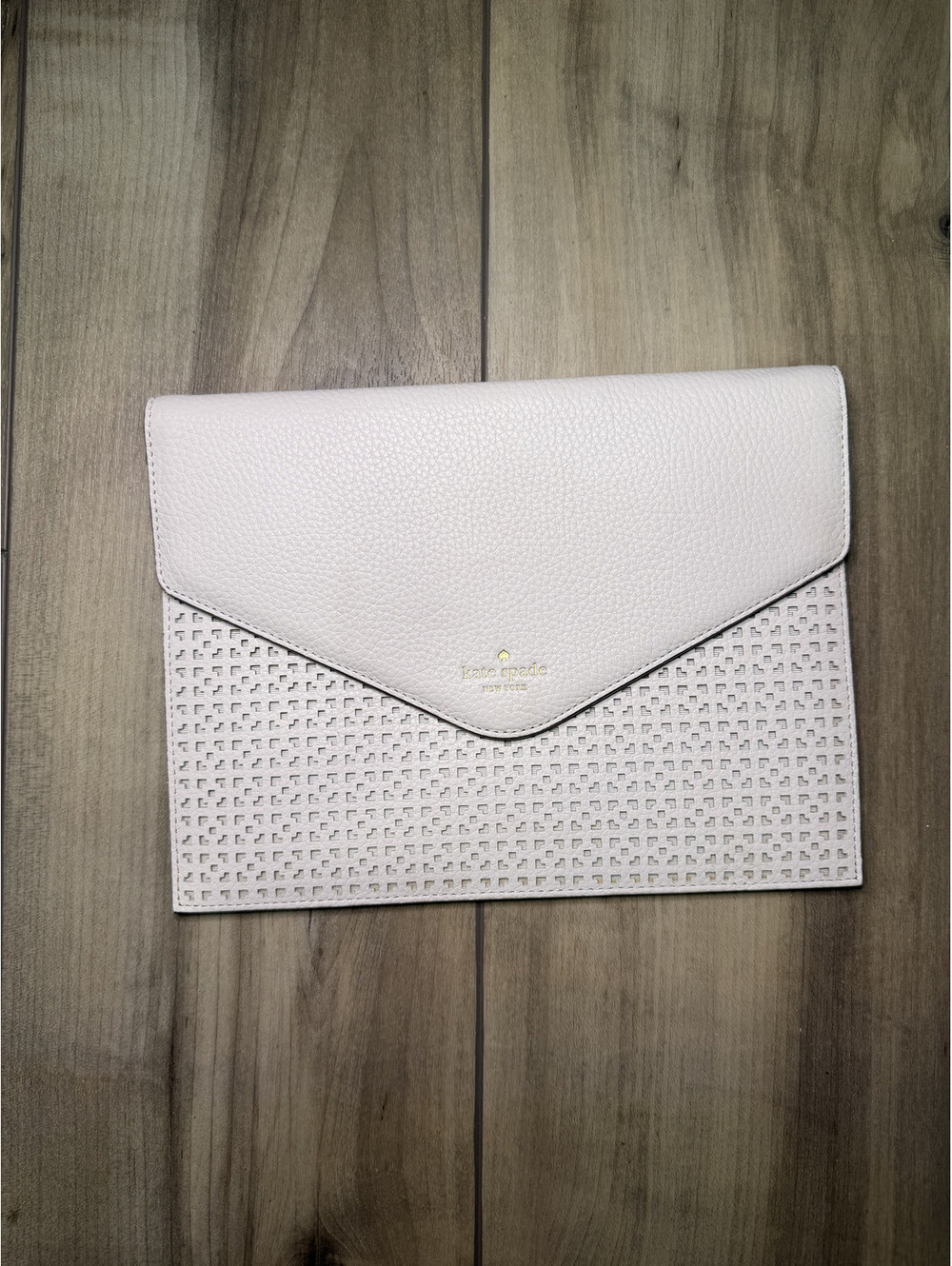 Kate Spade Mallo Perforated Leather Envelope Clutch in Cream/White